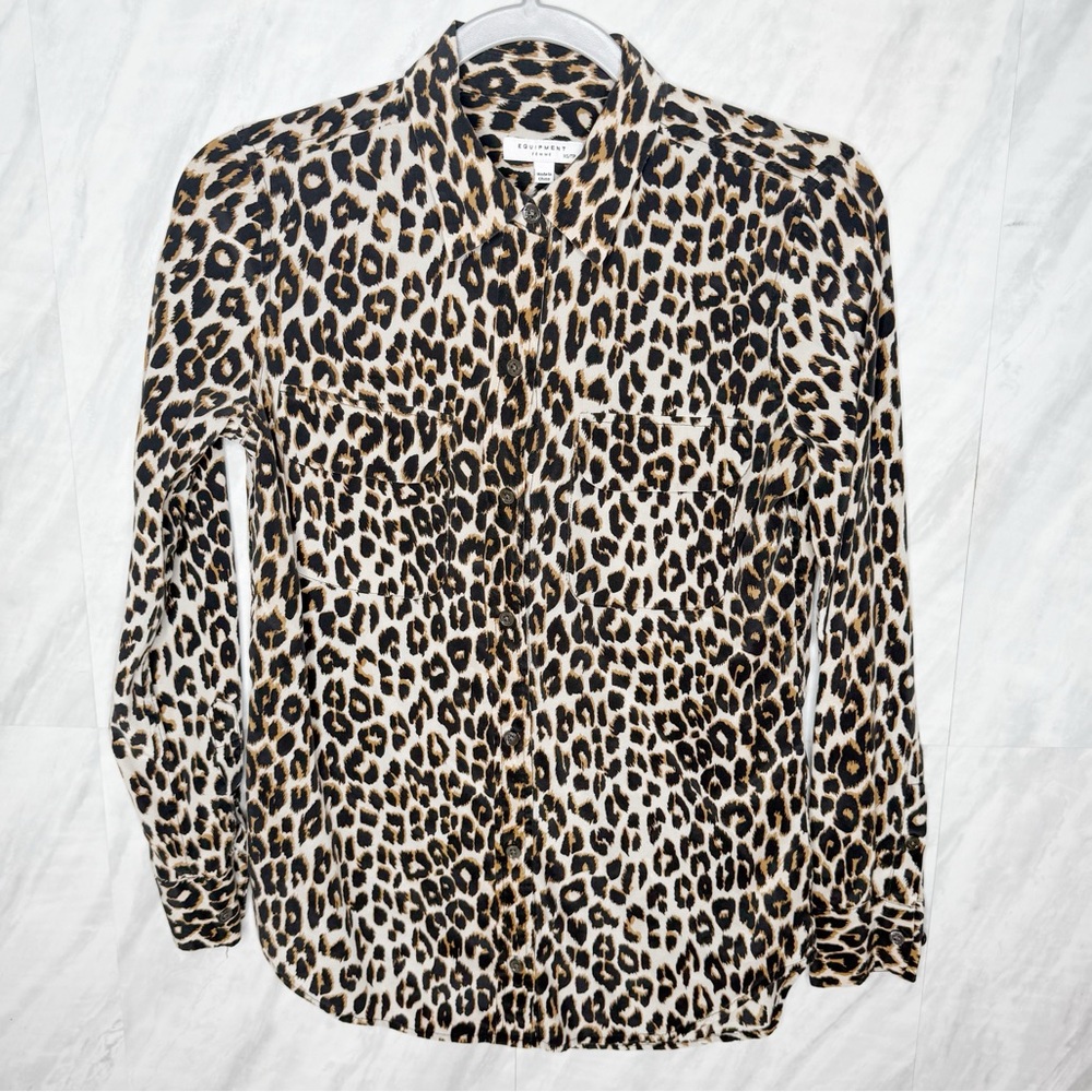 Equipment Leopard Long Sleeve Button Down Shirt XS